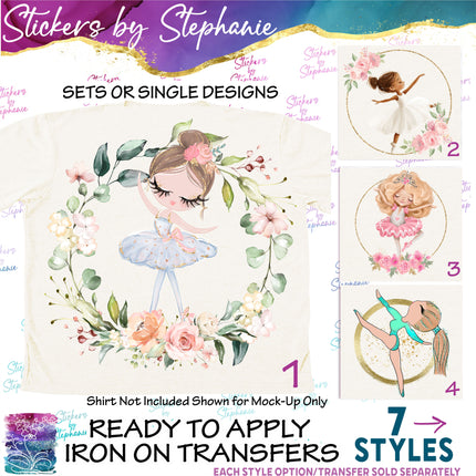 (s02-387) Ballerina Ballet Dancer Flowers Iron-On Transfer or Sticker
