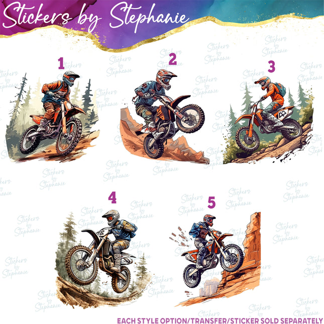 (s02-389) Motocross Dirt Bike Rider Iron-On Transfer or Sticker