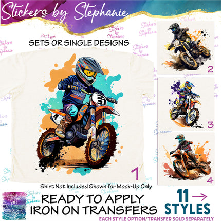 (s02-390) Motocross Dirt Bike Rider Iron-On Transfer or Sticker