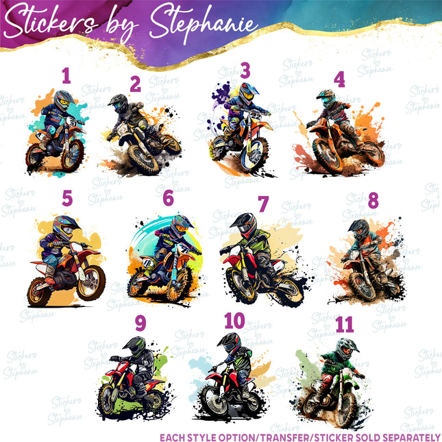 (s02-390) Motocross Dirt Bike Rider Iron-On Transfer or Sticker