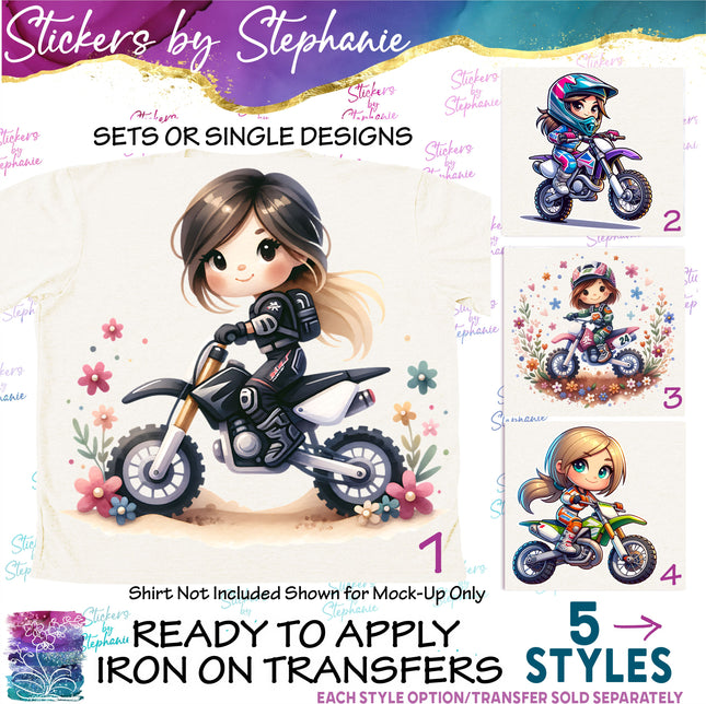(s02-392) Motocross Little Girl Rider Iron-On Transfer or Sticker