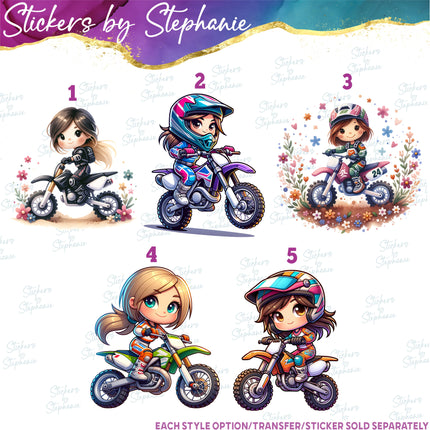 (s02-392) Motocross Little Girl Rider Iron-On Transfer or Sticker