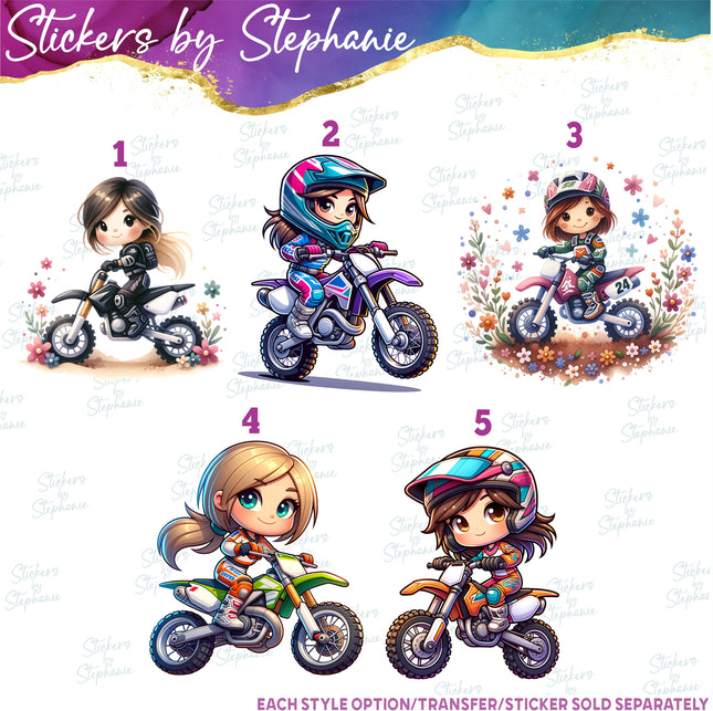 (s02-392) Motocross Little Girl Rider Iron-On Transfer or Sticker