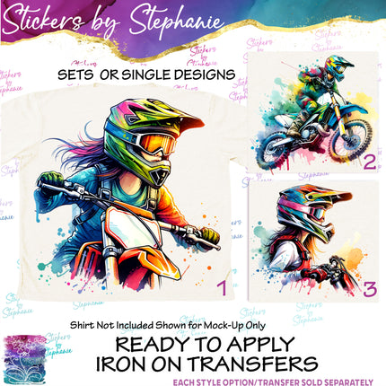 (s02-393) Motocross Girl Colorful Iron-On Transfer or Sticker