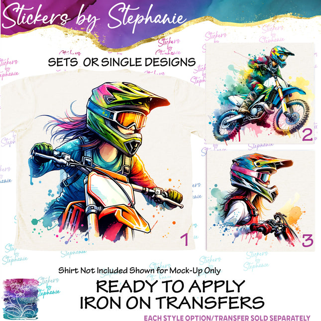 (s02-393) Motocross Girl Colorful Iron-On Transfer or Sticker