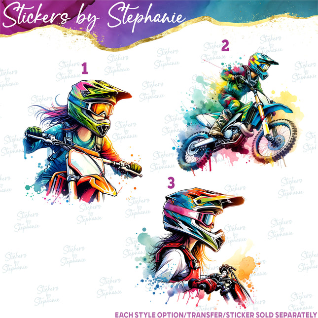 (s02-393) Motocross Girl Colorful Iron-On Transfer or Sticker