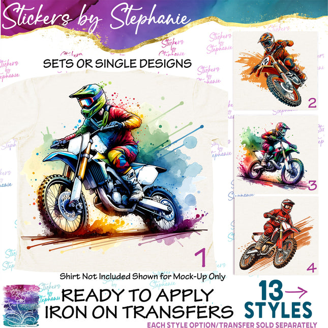 (s02-394) Motocross Dirt Bike Rider Riding Iron-On Transfer or Sticker
