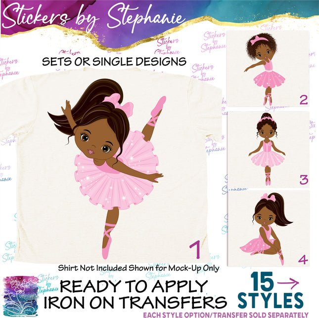 (s02-396) Ballerina, Ballet Dancer African American Iron-On Transfer