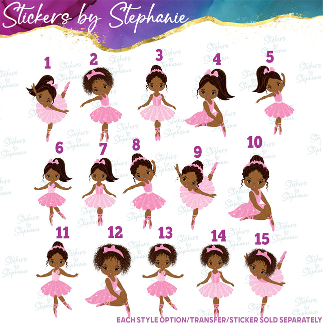 (s02-396) Ballerina, Ballet Dancer African American Iron-On Transfer