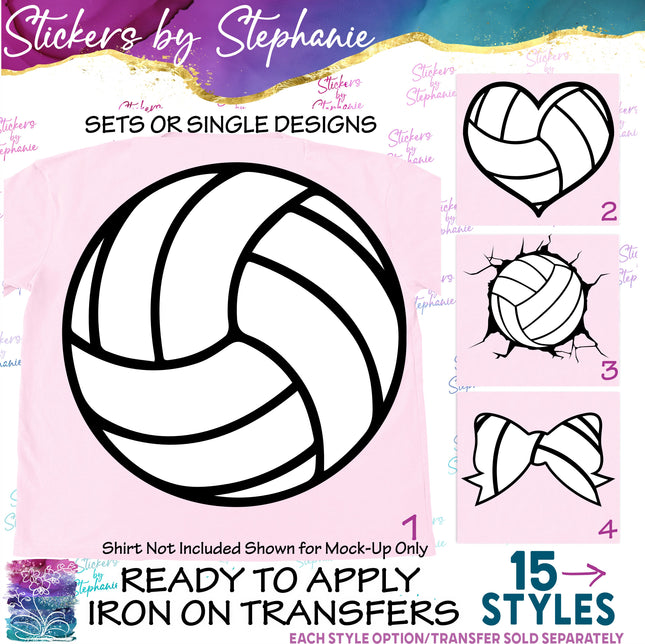(s02-364) Volleyball Ball Heart Bow Iron-On Transfer