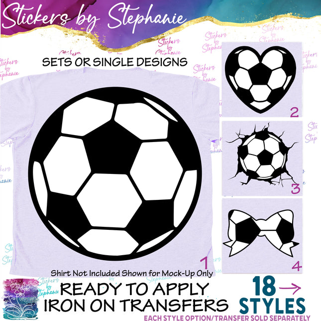 (s02-368) Soccer Ball Heart Bow Iron-On Transfer