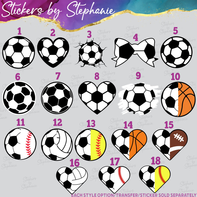 (s02-368) Soccer Ball Heart Bow Iron-On Transfer