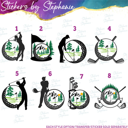 (s02-369) Golf Ball Golfer Illustrated Iron-On Transfer or Sticker