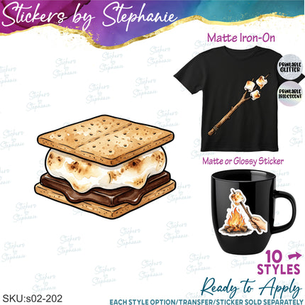 (s02-202) Smores S'Mores Illustrated Graphic Iron-On Transfer or Sticker