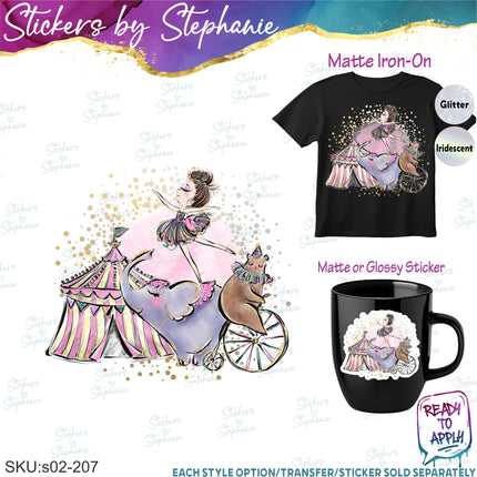 (s02-207) Circus Illustrated Graphic Iron-On Transfer or Sticker