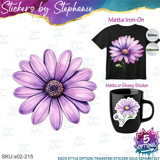 (s02-215) Purple Daisy Daisies Flowers Graphic Iron-On Transfer or Sticker