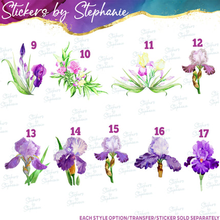 (s02-222) Purple Iris Irises Flowers Graphic Iron-On Transfer or Sticker