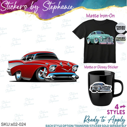 (s02-024) Classic Vintage Cars Graphic Iron-On Transfer or Sticker