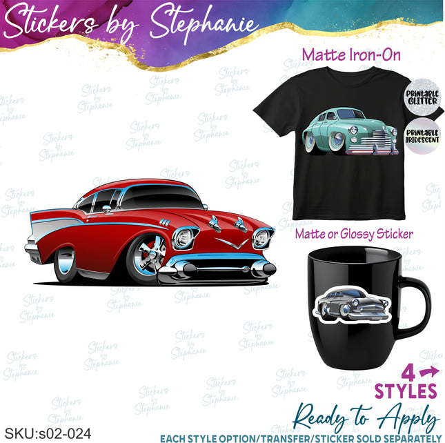 (s02-024) Classic Vintage Cars Graphic Iron-On Transfer or Sticker