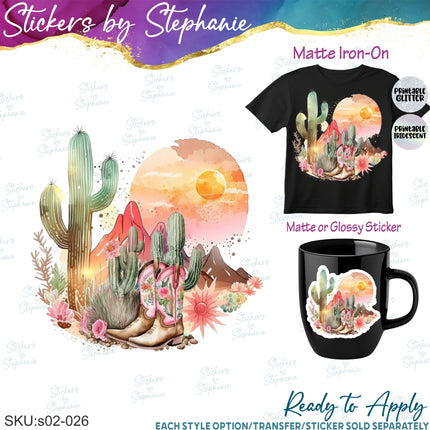 (s02-026) Country Western Desert Graphic Iron-On Transfer or Sticker