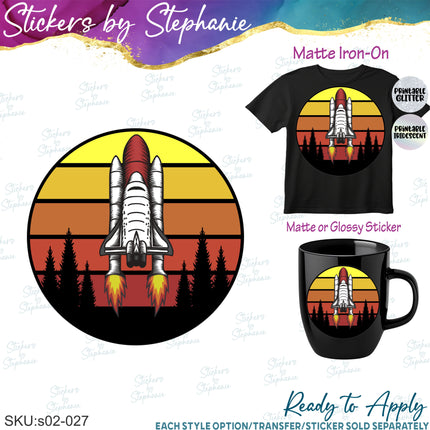 (s02-027) Retro Sunset Space Shuttle Graphic Iron-On Transfer or Sticker
