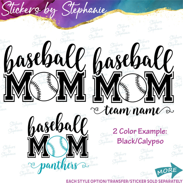 (s03-695) Baseball Mom Team Name Iron-On Transfer