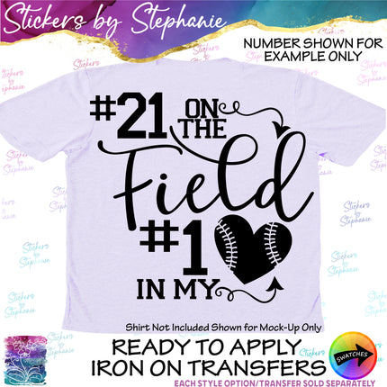 (s03-698) Number on the Field #1 in My Heart Baseball Softball Iron-On Transfer or Sticker
