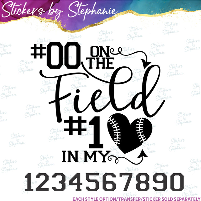 (s03-698) Number on the Field #1 in My Heart Baseball Softball Iron-On Transfer or Sticker