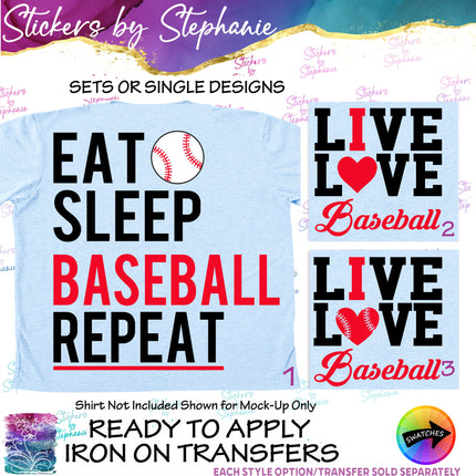 (s03-702) Eat Sleep Live Love I Heart Baseball Iron-On Transfer