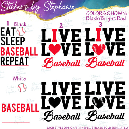 (s03-702) Eat Sleep Live Love I Heart Baseball Iron-On Transfer