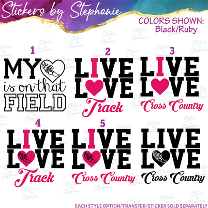 (s03-709) My Heart is on that Field, Live Love I Heart Track Cross-Country  Iron-On Transfer