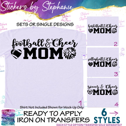(s03-710) Baseball, Basketball, Soccer Cheer Mom Iron-On Transfer