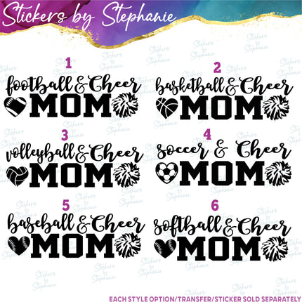 (s03-710) Baseball, Basketball, Soccer Cheer Mom Iron-On Transfer