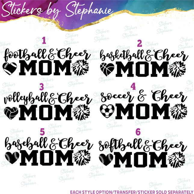 (s03-710) Baseball, Basketball, Soccer Cheer Mom Iron-On Transfer