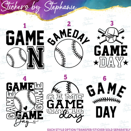 (s03-598) Game On Gameday Game Day Baseball Softball Iron-On Transfer or Sticker
