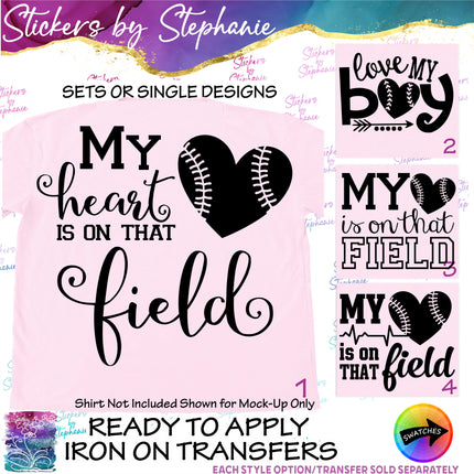 (s03-600) My Heart is On That Field Baseball Softball Iron-On Transfer or Sticker