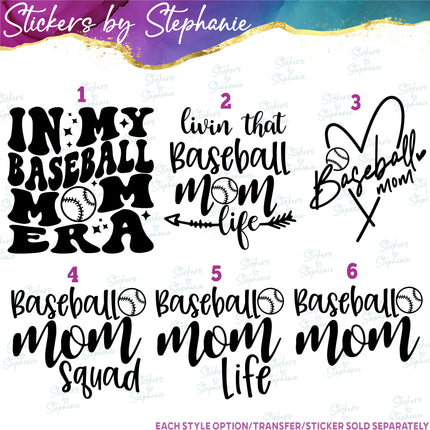 (s03-603) In My Baseball Mom Era Life Squad Iron-On Transfer or Sticker
