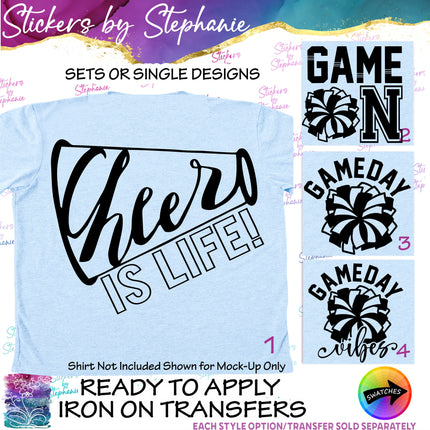 (s03-607) Cheer is Life Game On Gameday Iron-On Transfer or Sticker
