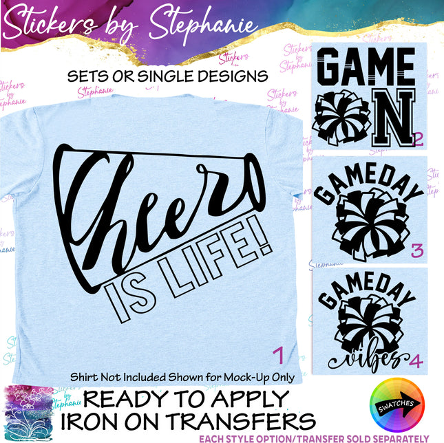 (s03-607) Cheer is Life Game On Gameday Iron-On Transfer or Sticker