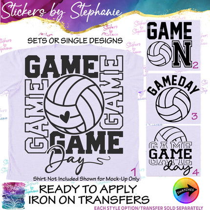 (s03-609) Gameday Game On Day Volleyball Iron-On Transfer or Sticker