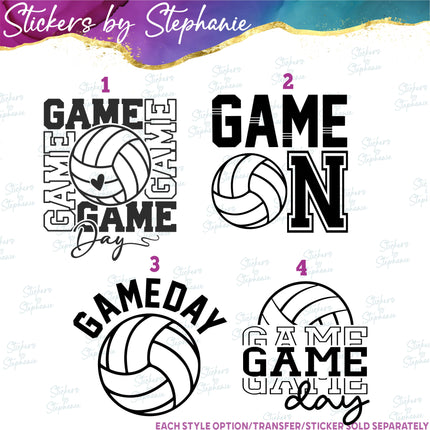 (s03-609) Gameday Game On Day Volleyball Iron-On Transfer or Sticker