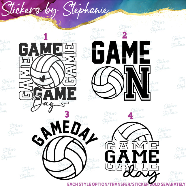 (s03-609) Gameday Game On Day Volleyball Iron-On Transfer or Sticker