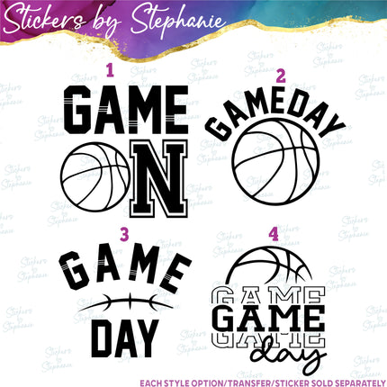 (s03-614) Game On Day Gameday Basketball Iron-On Transfer or Sticker