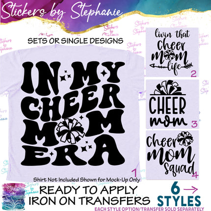 (s03-618) In My Cheer Mom Era, Life, Squad Pom-Pom  Iron-On Transfer or Sticker