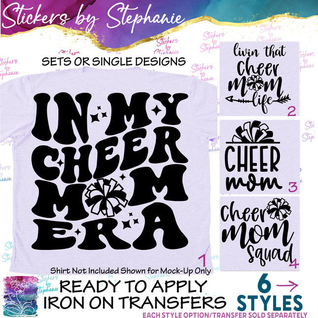 (s03-618) In My Cheer Mom Era, Life, Squad Pom-Pom  Iron-On Transfer or Sticker