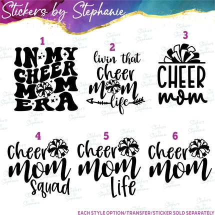 (s03-618) In My Cheer Mom Era, Life, Squad Pom-Pom  Iron-On Transfer or Sticker