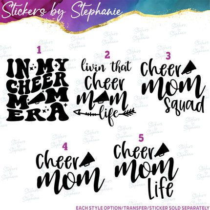 (s03-619) In My Cheer Mom Era, Life, Squad Megaphone Iron-On Transfer or Sticker