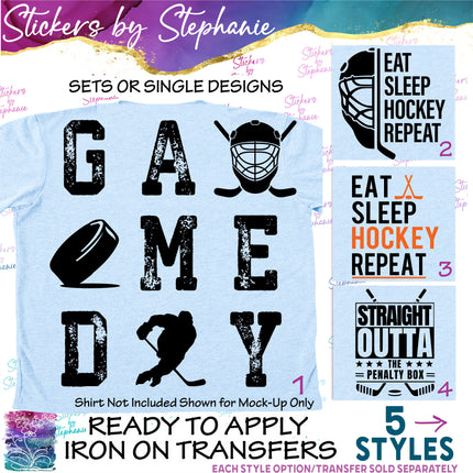 (s03-585) Game Day, Eat Sleep Hockey Iron-On Transfer