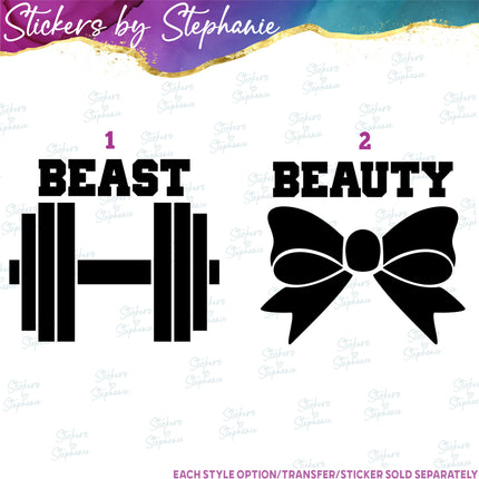 (s03-631) Beast Weights, Beauty Bow Iron-On Transfer or Sticker