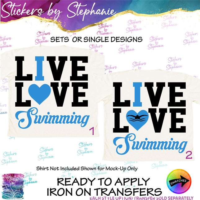 (s03-633) Live Love I Heart Swimming Iron-On Transfer